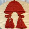Ano Novo Red Hat Mulheres Outono e Inverno Quente Lã Tassel Cap Handmade Knitted Ear Protection Cap Japonês ins