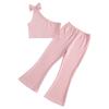 Conjunto de duas peças para meninas, colete especial transfronteiriço, top de ombro, calças pantalona, verão, sudeste asiático, europeu e americano, traje infantil