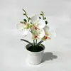 Orquídea artificial de alta gama, minimalista, en maceta, con cuatro flores en una maceta poco profunda, adecuada para la sala de estar, el recibidor o la decoración de escritorio.