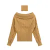 Atacado de fabricante de roupas femininas transfronteiriço 2026 Moda europeia e americana casual malha canelada gola redonda sem decote slim fit