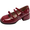 Novos Sapatos de Salto Médio Chunky de Couro, Bico Redondo Baixo, Laço Doce, Slip-On para Mulheres, Confortáveis e Versáteis