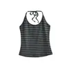 Top Halter Listrado Moderno com Amarração no Pescoço para Mulheres, Novo Estilo Verão 2026, Costas Nuas Sexy Ajustado Top Base