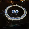 Conjunto de Brincos Quadrados Geométricos e Colar Estilo Europeu e Americano com Strass Coloridos, Corrente de Clavícula Fashion, Joias de Luxo Leve de Alta Qualidade