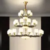 Novo Lustre Chinês Luxo Todo Cobre Lustre para Sala de Estar Casa Moderno Simples Luminária para Sala de Jantar Villa Sala de Chá Luminárias Zen