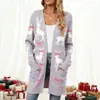 Nuevo cárdigan fino largo de comercio exterior transfronterizo con bolsillos, abrigo suéter de moda estampado para otoño e invierno, personalizado, casual para mujer