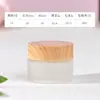 Tampa com grão de madeira pote de creme frasco de vidro transparente creme frasco de creme para os olhos selado cosmético tamanho de viagem frasco portátil frasco de creme em pó atacado