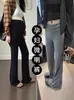 Calça de malha flare para gestantes plus size, comprimento até o chão, calça drapeada de alta elasticidade, calça flare longa versátil para o trajeto diário de mães grávidas no verão