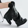 Mangas para Calcetines de Bolsillo con un Diseño Único de Retazos Elásticos Acanalados de Imitación de Cuero, Calentadores de Piernas Funcionales Tridimensionales Negros hasta la Rodilla, Estilo Nuevo Ins