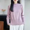 Suéter simples de gola alta meia-altura para mulheres, 100% algodão puro, blusa base de cintura alta, suéter curto de tricô quente e versátil para outono e inverno