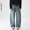 Nuevos pantalones vaqueros de pierna ancha rectos holgados para hombre estilo streetwear lavado vintage modernos