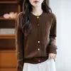 Cardigã Botão Colorido Macio 100% Lã Outono/Inverno 26 Transfronteiriço para Mulheres, Suéter Curto Solto, Peça de Roupa Externa Estilosa
