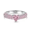 Anillo Rosa con Forma de Corazón de Plata de Ley 925 para Mujer, Estilo Ins Transfronterizo, con Diamante Rosa, Anillo de Diamante de Alto Carbono Súper Brillante, Anillo de Boda Europeo y Americano