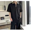 Estilo Americano Falso Duas Peças Manga Curta Casual Xadrez Patchwork Verão Meia Manga Camisa Polo Xadrez Color Blocking Decote V Camiseta Casual Tendência