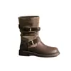 Botas Martin plisadas retro para mujer, nueva colección otoño/invierno 2026, con tacón grueso que aumenta la altura, diseño de retazos y hebilla de cinturón, creando un elegante estilo de bota de montar a media pantorrilla