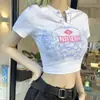 Camiseta de Mujer Verano Estilo Pura Pasión Blanca Manga Corta Ajustada que Muestra el Ombligo Camiseta Básica Sexy Ajustada de Manga Corta Top Chic