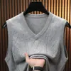 Suéter de Punto Casual con Cuello en V para Hombre Otoño e Invierno Moda Sencilla Color Sólido Jersey Chaleco sin Mangas