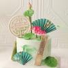 Nova Tendência Nacional Chinoiserie Decoração de Bolo de Aniversário Tela Auspiciosa de Madeira Plug-in Folha de Lótus Lótus Silicone Aniversário de Idoso