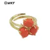 WT-R482 anillo vintage de moda con colorida piedra Sanbao, diseño hueco de doble capa en oro de 18 quilates, joyería para el cumpleaños de niñas