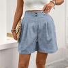 Bai Fen Zhi Yi2025 Nuevos Pantalones Casuales Sueltos Estilo Europeo y Americano Botón Transfronterizo Color Sólido Cintura Alta Pantalones Cortos Rectos para Mujer