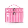 Bolsa de Armazenamento Listrada de Camada Dupla Transfronteiriça de Alto Valor Grande Capacidade Bolsa de Maquiagem de Viagem Impermeável Multifuncional Portátil