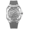 Relógio Masculino Transparente Moda Quadrado Vazado Fabricante Original Comércio Exterior High-End Casual Quartzo Silicone