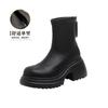 Botines de mujer versátiles, botas de tacón grueso Maillard de suela gruesa, botas delgadas forradas de vellón para otoño e invierno, botas Chelsea Martin marrones