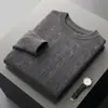 Novo Suéter de Caxemira com Gola Redonda para Homens Outono/Inverno 2024, Pulôver de Manga Longa, Camisa Base Clássica de Tricô de Caxemira Listrada