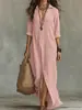 Vestido largo de manga larga de color liso con solapa y abertura frontal, informal, transfronterizo, primavera y verano europeo y americano