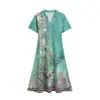 Vestido Longo Feminino de Verão 2026 Estilo Novo Europeu e Americano com Gola Redonda e Manga Curta Vestido Bohemian Estampado para Mulheres