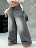 Estação independente ebay feminino primavera e outono novo calça jeans reta cor gradiente lavada para trabalho versátil em estoque
