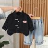 Traje de estilo extranjero para niños primavera 2025 nuevo para niños pequeños primavera y otoño bordado letra manga larga dos piezas transfronterizo