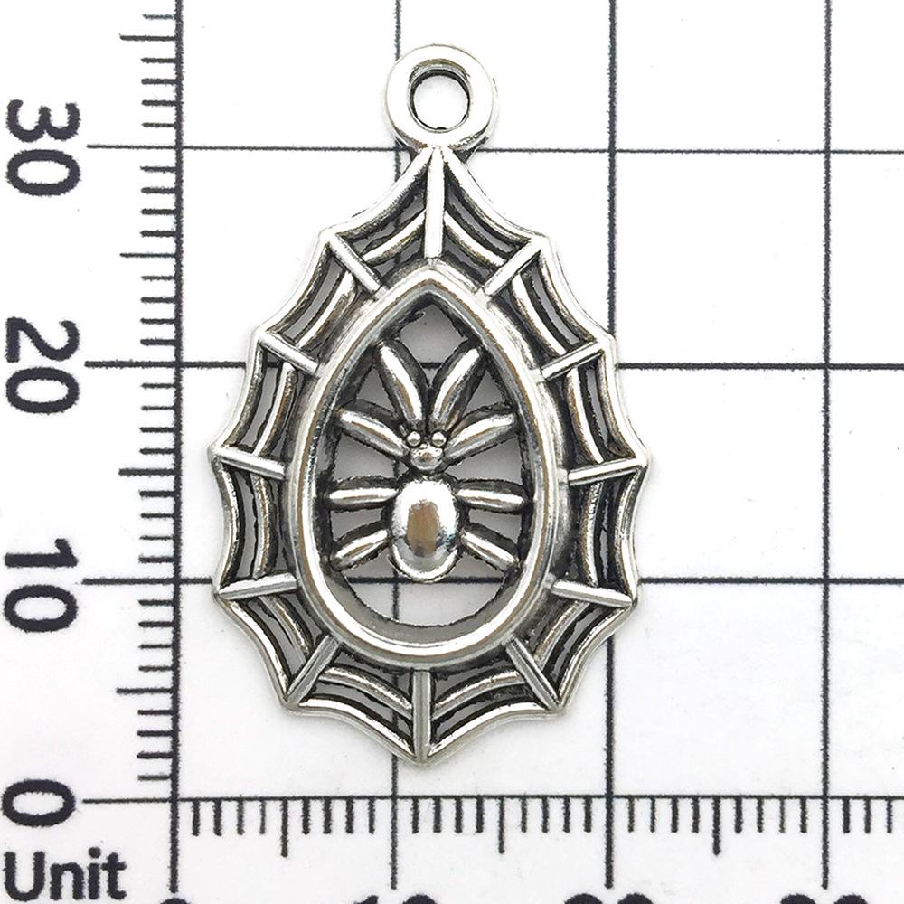2999-Y-古银锌合金水滴形镂空万圣节蜘蛛21x34-1.