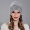 Nuevo gorro de punto para mujer, cálido gorro de lana de conejo angora de invierno, gorro de moda para mujer, gorro tipo jersey para Europa y América.
