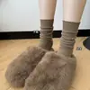 Meias Soltas de Algodão Penteado Cor Sólida Estilo Miu para Outono de 2026 com Sapatos Birkenstock, Meias de Cano Alto Cor Melard de Outono para Mulheres