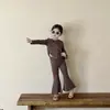 Traje de Manga Larga para Niñas 2025 Primavera Nuevo Estilo Coreano Traje de Leopardo para Niñas Traje de Dos Piezas de Manga Larga para Niños Ropa para Niños