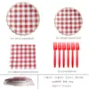 Série Xadrez Vermelho Transfronteiriça Festa Temática Conjunto Descartável de Louça Prato de Papel Toalha Layout de Cena de Aniversário