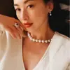 Collar de Perlas Swarovski con Cierre Magnético Tachonado de Diamantes para Mujer, Gargantilla de Perlas Estilo Moda Coreana, Cadena para el Cuello Minimalista Elegante Estilo Celebridad de Internet