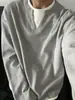Sudadera de Waffle con Cuello Falso de Dos Piezas Nueva de Principios de Otoño para Hombre, Camisa de Manga Larga Guapa Estilo Retro Americano para Primavera y Otoño