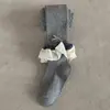 Calcetines Infantiles Estilo Nuevo Otoño Cuadros Encaje Moño Medias para Niñas Entrepierna de Dos Vías Ropa Exterior para Bebé Pantalones de Capa Base