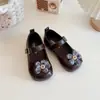 Zapatos Pequeños de Cuero para Niñas 2026 Otoño Nuevos Zapatos de Princesa Florales para Niñas Pequeñas con Velcro para Bebés, Mocasines