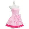 Disfraz de Halloween, atuendo de cosplay rojo sangre para escenario, vestido rosa sin tirantes Mizi, traje de escenario estilo anime