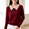 Suéter de punto de manga larga con cuello de muñeca de color de contraste para mujer, nuevo estilo primavera y otoño 2026, de alta gama, holgado, adelgazante y rejuvenecedor