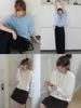 Suéter Feminino de Lã de Alta Qualidade com Gola Redonda, Malha Macia Escovada Fosca, Manga Curta - Hong Kong e American Apparel