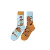 Calcetines de Moda Originales Asimétricos Estilo AB para Mujer Calcetines de Algodón de Verano Zhejiang Arte de Dibujos Animados Personalizado Calcetines de Algodón de Tubo Medio para Hombres y Mujeres