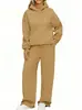 Conjunto de Moletom com Capuz e Calça Wide Leg Esportiva Casual 2026, Conjunto de Duas Peças com Forro de Fleece para Outono