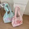 Bolso Tote con Cordón Estilo Coreano Nuevo Primavera y Verano, Bloques de Color Ligero Estampado de Letras Color Dopamina Fresco Bolso de Hombro para Fitness