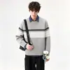 Tricô de Alta Qualidade 2026 Novo Bloco de Cores Retrô Listrado Gola Redonda para Homens e Mulheres, Outono/Inverno Textura Tridimensional Espessada