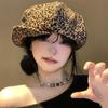 Boina Vintage Estampa de Leopardo Feminina Cabeça Grande Mostra Rosto Nuvens Pequenas Chapéu Octogonal Estilo Japonês Vintage Versátil Boné de Jovem Notícias Tendência