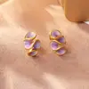Pendientes de Flor de Esmalte Morado Fresco y Dulce con Goteo para Mujer 2026 Nueva Moda Primavera y Verano Pendientes Fruncidos