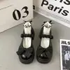 Sapatos com Plataforma e Laço para Aumentar a Altura Combinados com Saias, Sapatos de Salto Alto Bloco, Novos Sapatos Mary Jane de Couro Estilo Francês Outono 2025 para Mulheres
